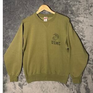Vtg 90s Soffe USMC PT Crewneck Sweatshirt Small Green Military Made In USA Men S